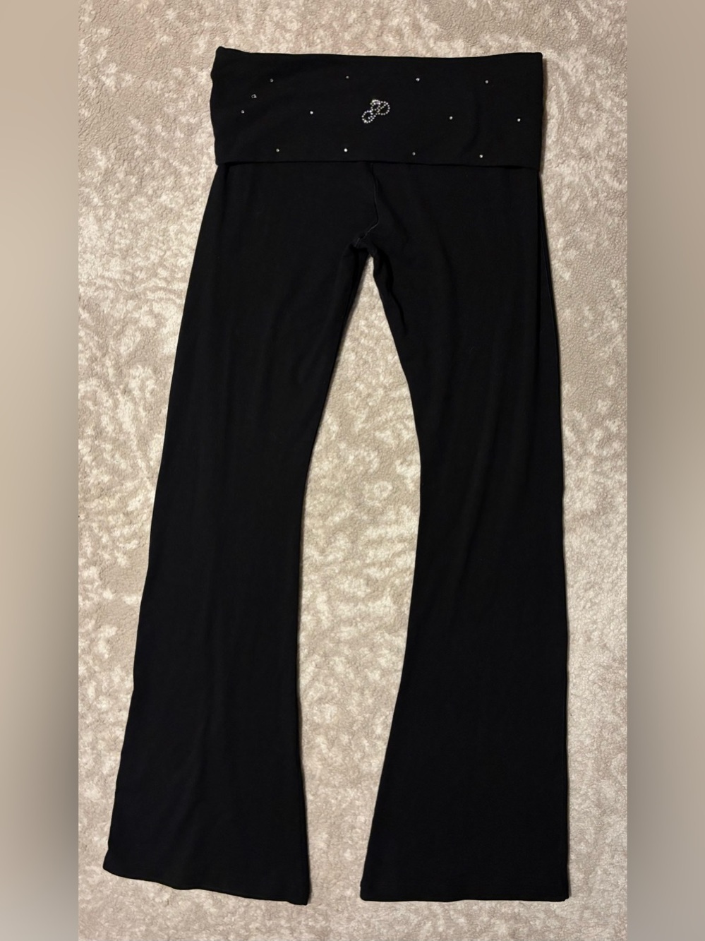Victoria’s Secret PINK - Black Rhinestone Fold Over Waist Flare Yoga Pants Med - Picture 2 of 6